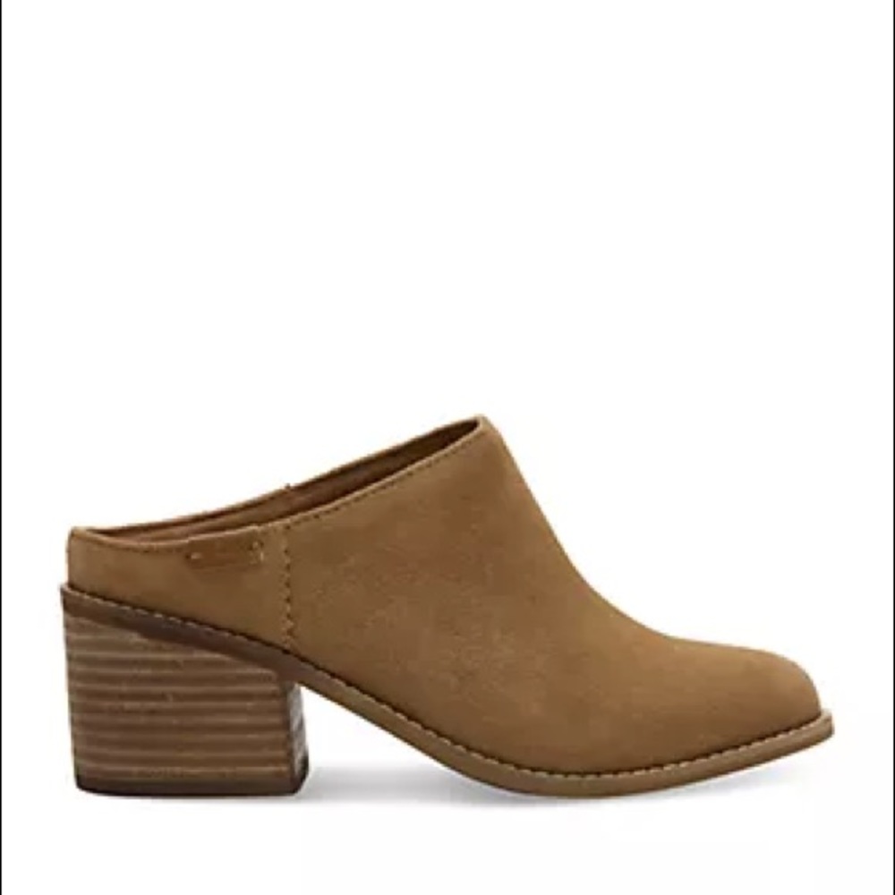 Toms Tan Suede Block Heel Mules
